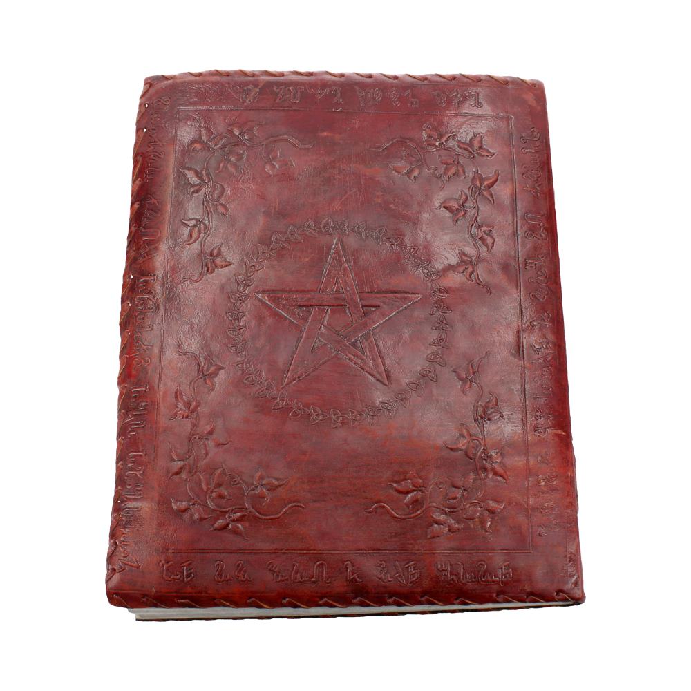Large Lockable Red Leather Book of Shadow With Embossed Floral Pentagram. 35cm - Shop Leather Journals At Gift Moments