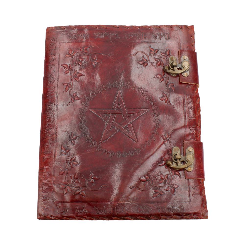 Large Lockable Red Leather Book of Shadow With Embossed Floral Pentagram. 35cm - Shop Leather Journals At Gift Moments