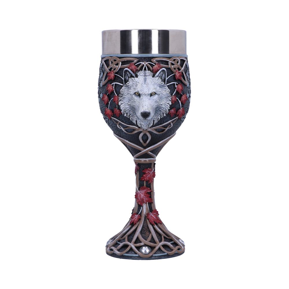 Lisa Parker Guardian of the Fall White Autumn Wolf Goblet: 2 - Goblets & Chalices By Lisa Parker