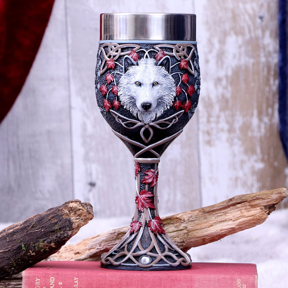 Lisa Parker Guardian of the Fall White Autumn Wolf Goblet: 1 - Goblets & Chalices By Lisa Parker
