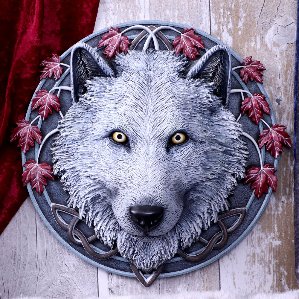 Lisa Parker Guardian of the Fall White Autumn Wolf Wall Plaque: 1 - Wall Hanging Sculptures By Lisa Parker
