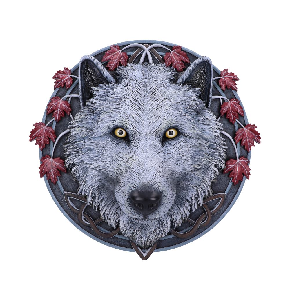 Lisa Parker Guardian of the Fall White Autumn Wolf Wall Plaque: 2 - Wall Hanging Sculptures By Lisa Parker