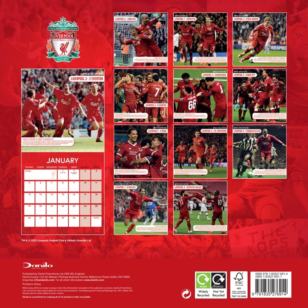 Liverpool FC Legends Square Calendar 2026: 4 - Calendars By Liverpool