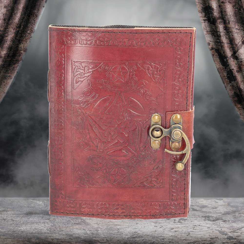 Lockable Pentagram Red Leather Journal 15 x 21cm: 1 - Leather Journals By Gift Moments