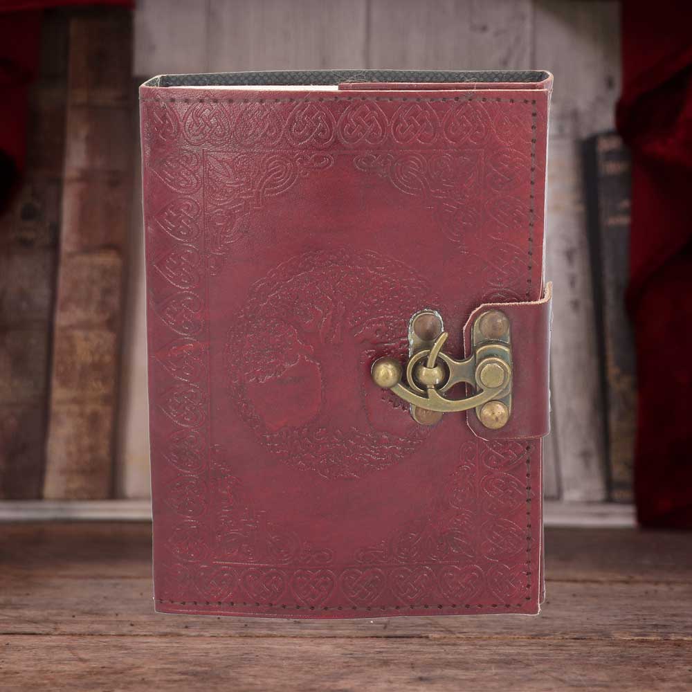Lockable Tree Of Life Red Leather Journal 13 x 18cm: 1 - Leather Journals By Gift Moments