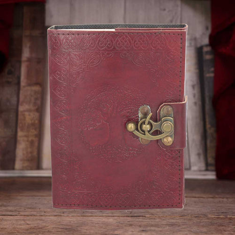 Lockable Tree Of Life Red Leather Journal 13 x 18cm: 1 - Leather Journals By Gift Moments