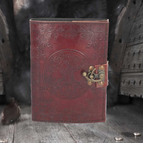 Lockable Tree Of Life Red Leather Journal 15 x 21cm: 1 - Leather Journals By Gift Moments