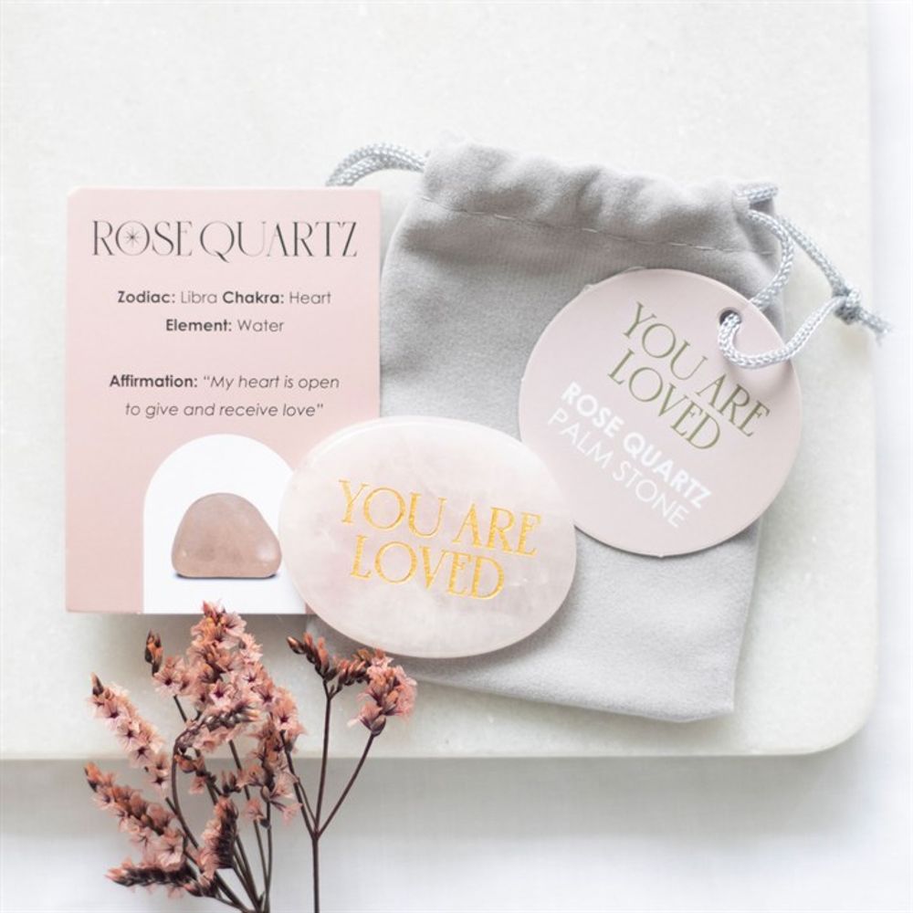 You Are Loved Rose Quartz Crystal Palm Stone: 1 - By Gift Moments