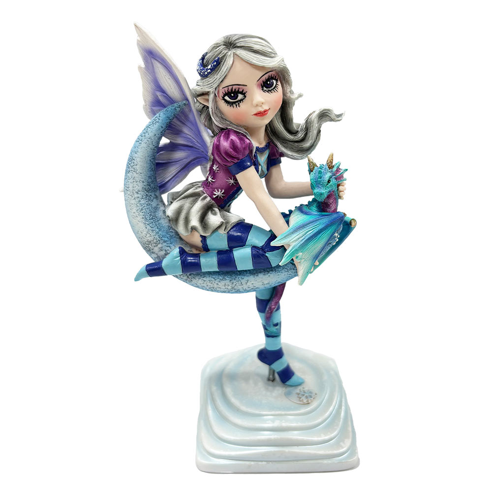 Lunar Fae Fairy Figurine with Dragon on Crescent Moon: 2 - Figurines Medium (15-29cm) By NN Designs
