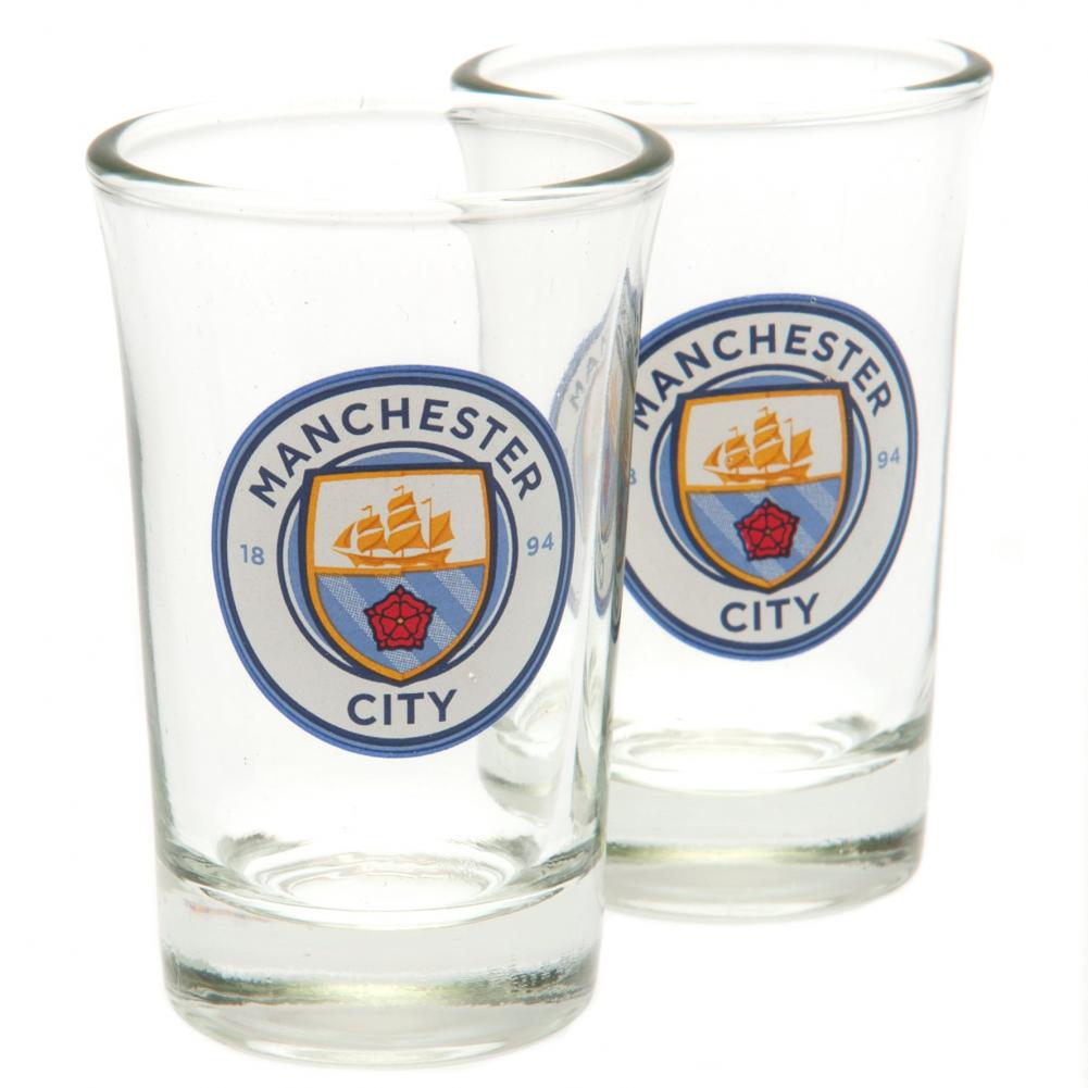 Manchester City FC 2pk Shot Glass Set - Shop Glassware At Gift Moments - 2
