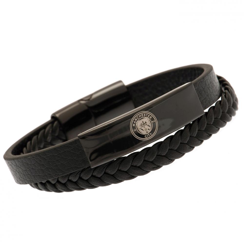 Manchester City FC Black IP Leather Bracelet - Shop Jewellery At Gift Moments - 1
