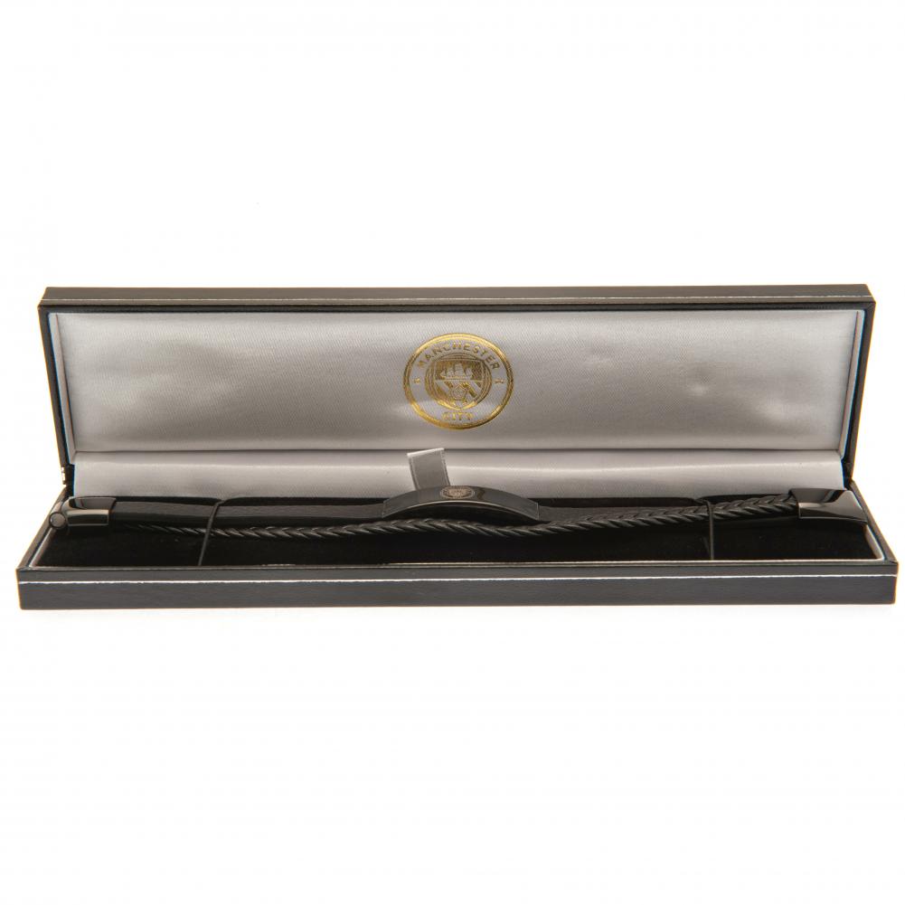 Manchester City FC Black IP Leather Bracelet - Shop Jewellery At Gift Moments - 3
