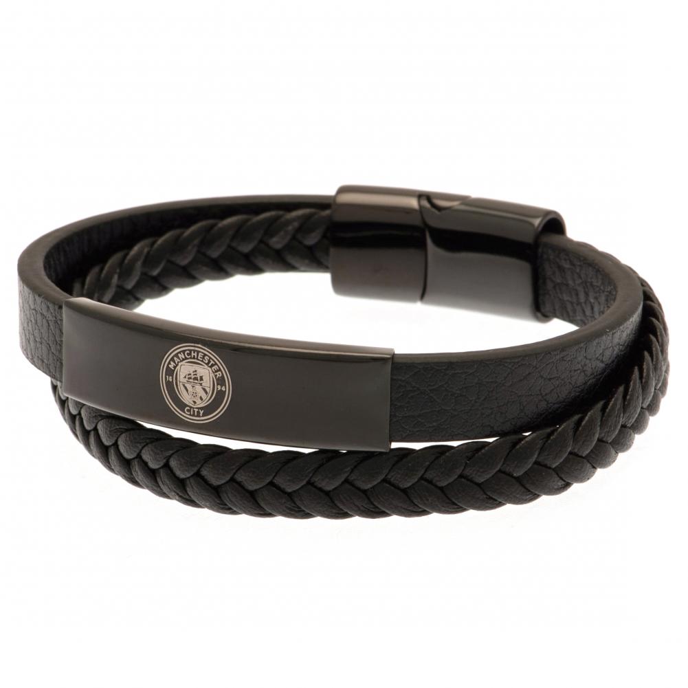 Manchester City FC Black IP Leather Bracelet - Shop Jewellery At Gift Moments - 2
