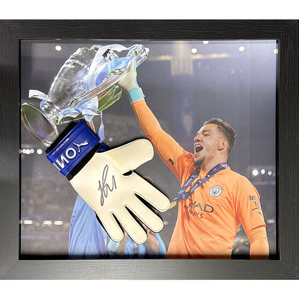Manchester City FC Ederson Signed Glove (Framed): 1 - Signed Memorabilia By Manchester City