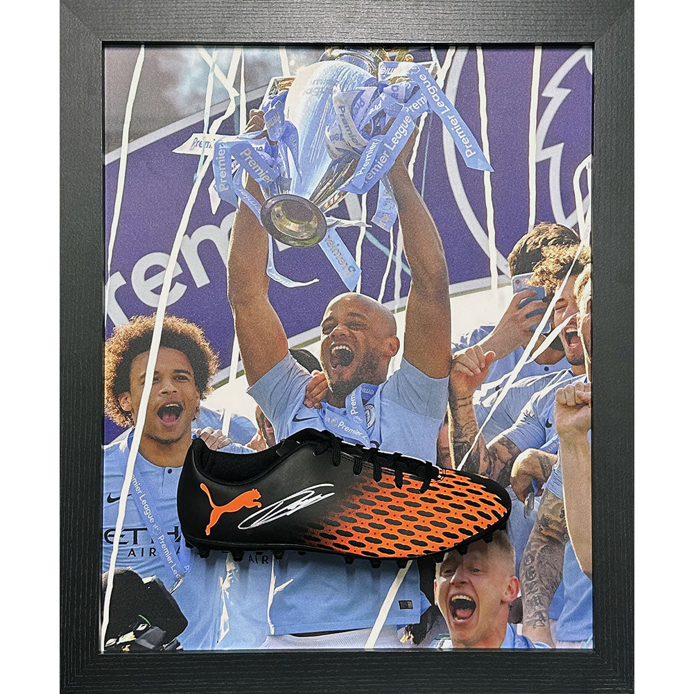 Manchester City FC Kompany Signed Boot (Framed): 1 - Signed Memorabilia By Manchester City