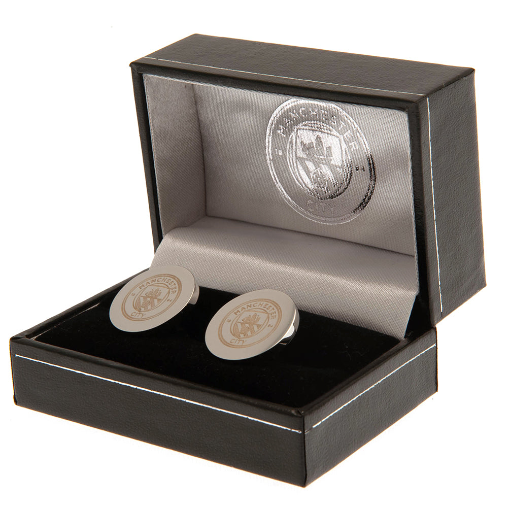 Manchester City FC Stainless Steel Round Cufflinks: 1 - Cufflinks & Tie Slides By Manchester City