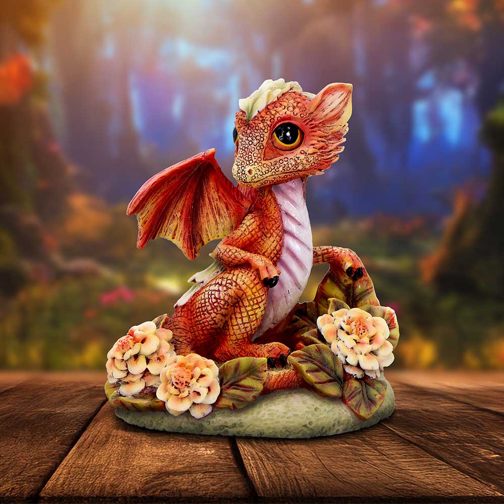 Marigold Flower Dragon Figurine: 1 - Figurines Small (Under 15cm) By NN Designs