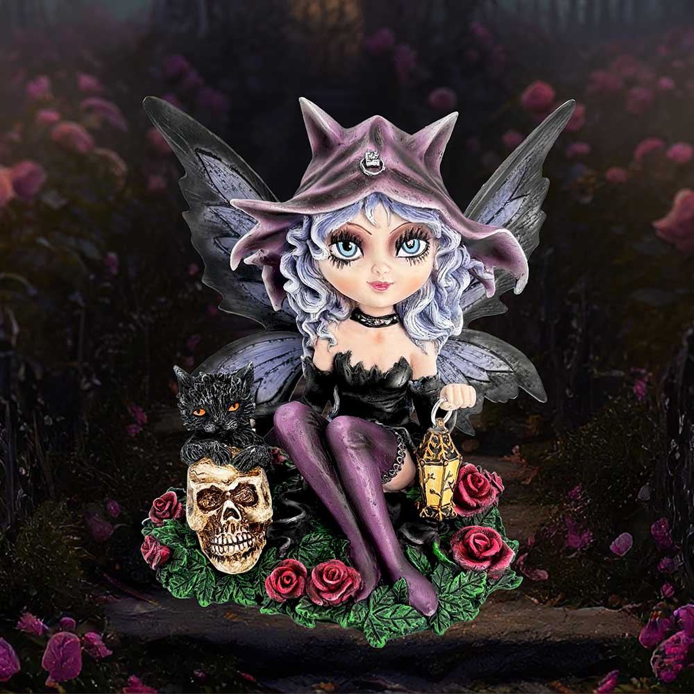 Midnight Fae Gothic Fairy with Cat Figurine: 1 - Figurines Small (Under 15cm) By NN Designs