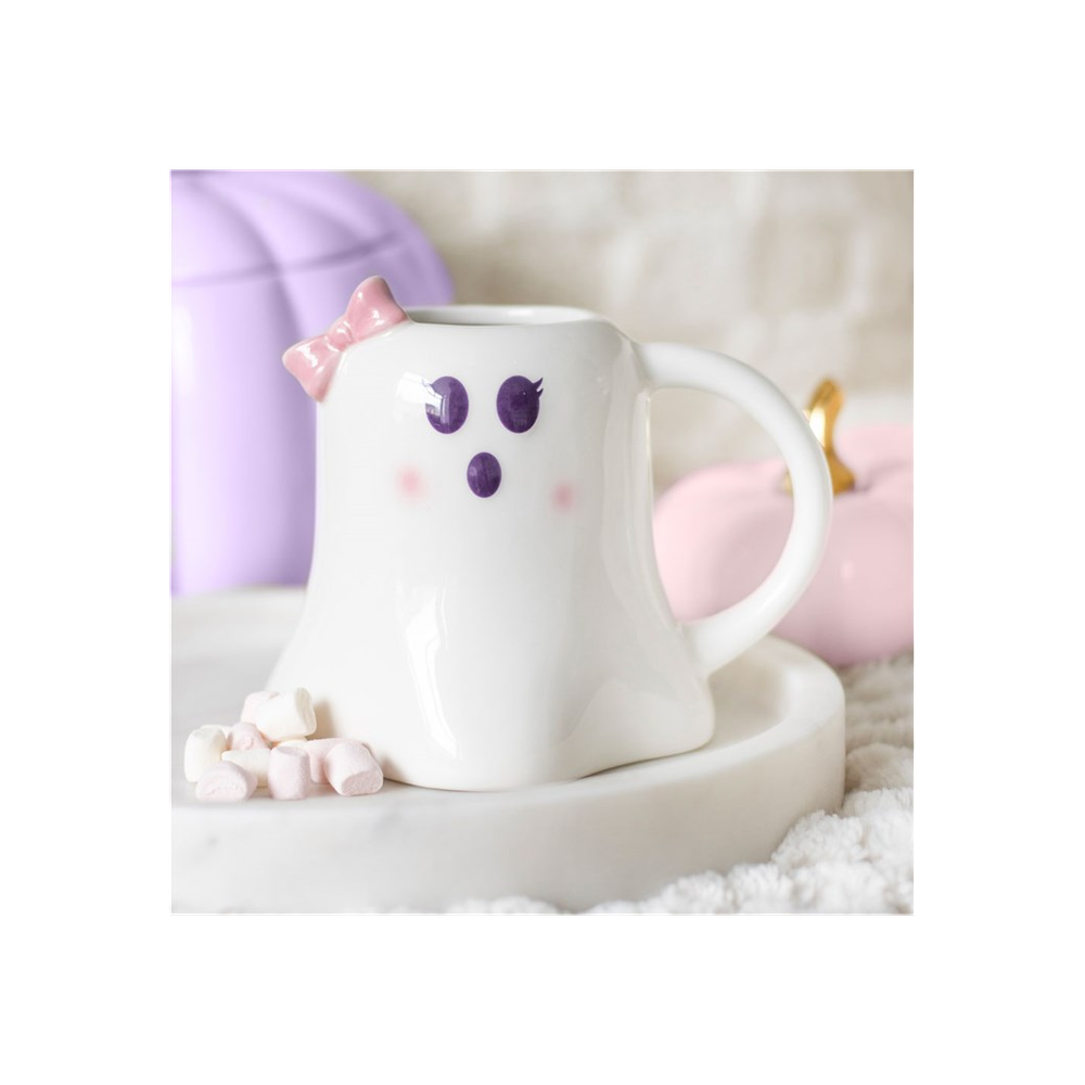 Miss Boo Ghost Shaped Mug with Bow: 6 - Mugs By Gift Moments