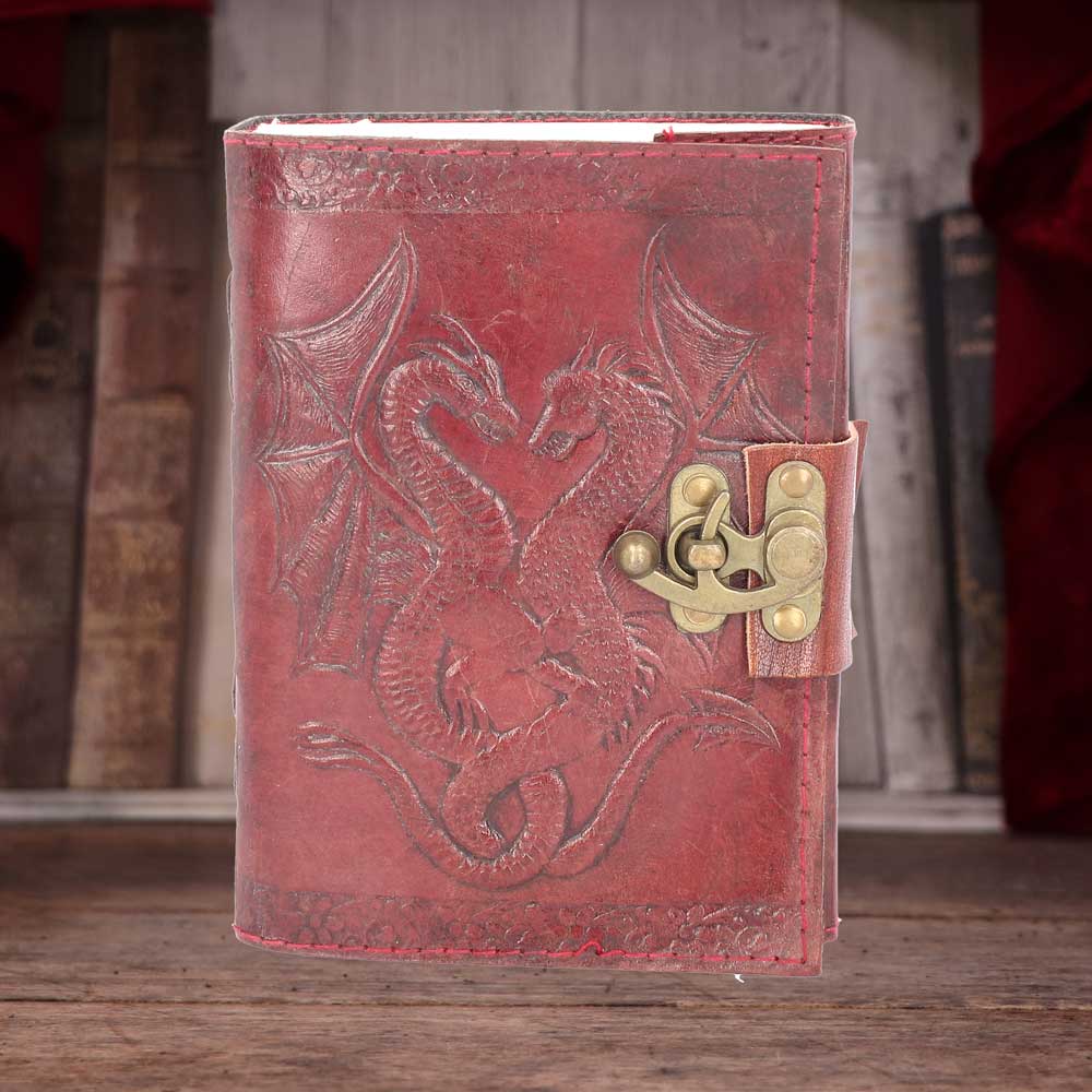 Nemesis Now Lockable Double Dragon Leather Embossed Journal: 1 - Leather Journals By Gift Moments
