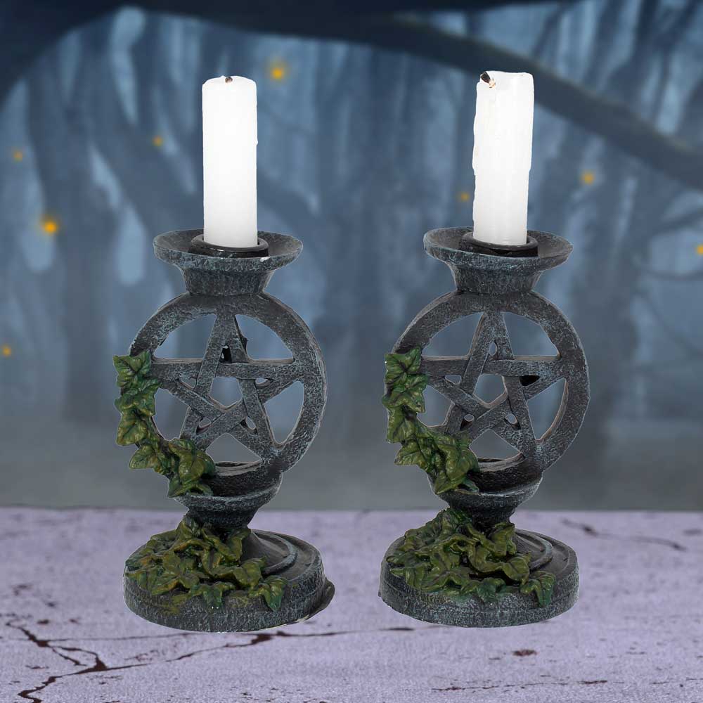 Pair of Aged Ivy Pentagram Candlesticks Gothic Candle Holders - Shop Candles & Holders At Gift Moments - 1