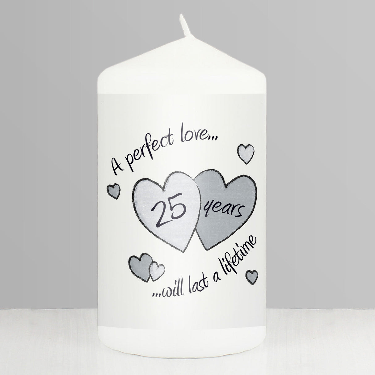 Perfect Love Silver Anniversary Pillar Candle: 1 - Candles By Gift Moments