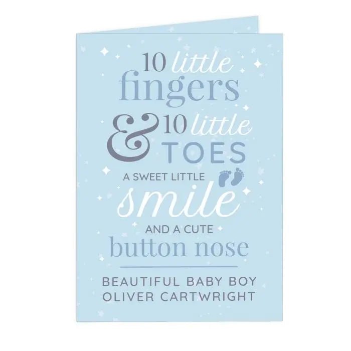 Personalised ’10 Little Fingers’ Blue Baby Card: 5 - Greeting Cards By Gift Moments