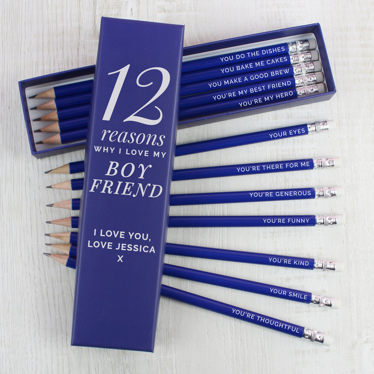 Personalised 12 Reasons Box and 12 Blue HB Pencils: 4 - Pens & Pencils By Gift Moments