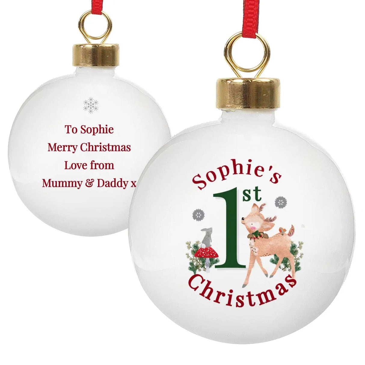 Personalised 1st Christmas Festive Fawn Bauble: 2 - Christmas Baubles By Gift Moments