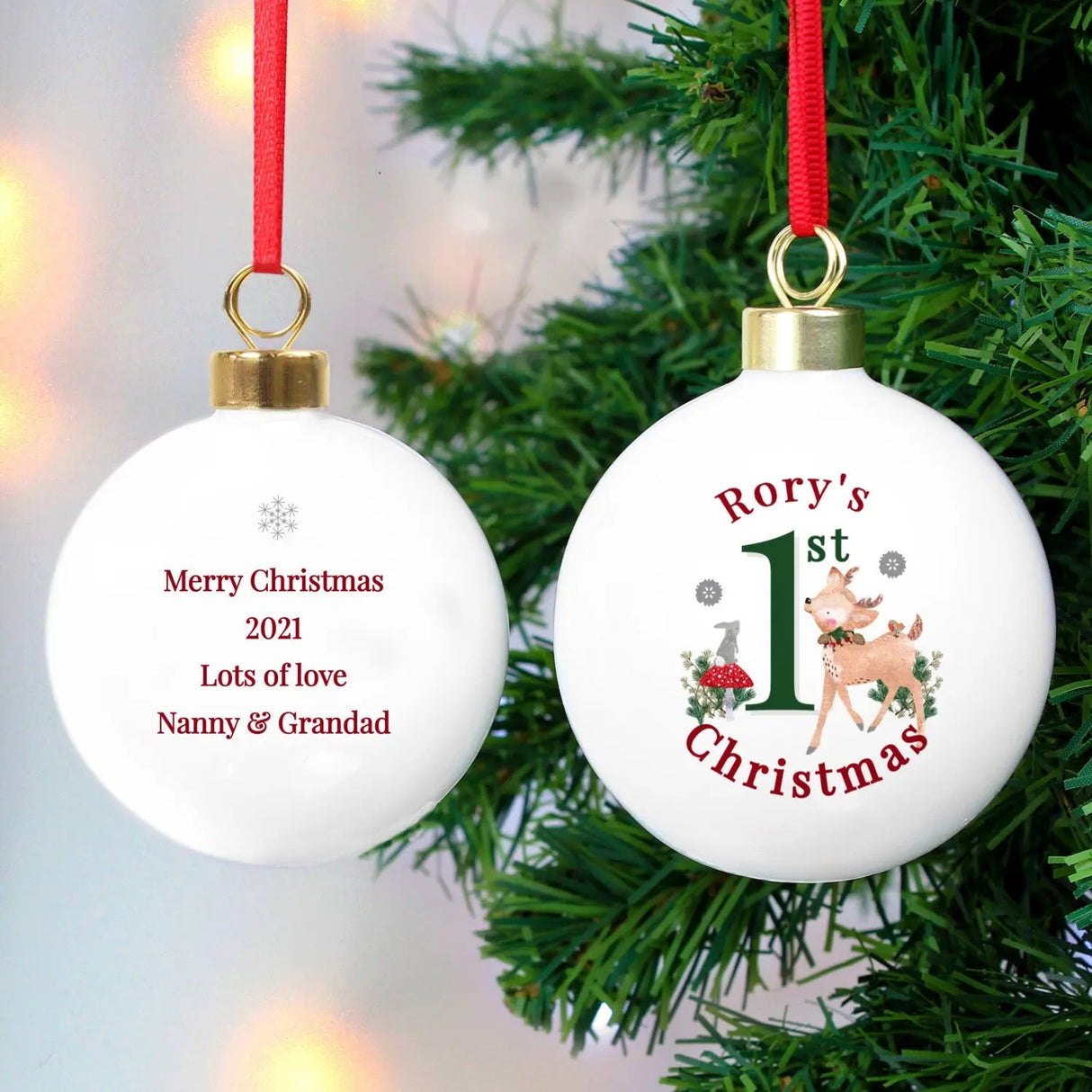 Personalised 1st Christmas Festive Fawn Bauble: 1 - Christmas Baubles By Gift Moments