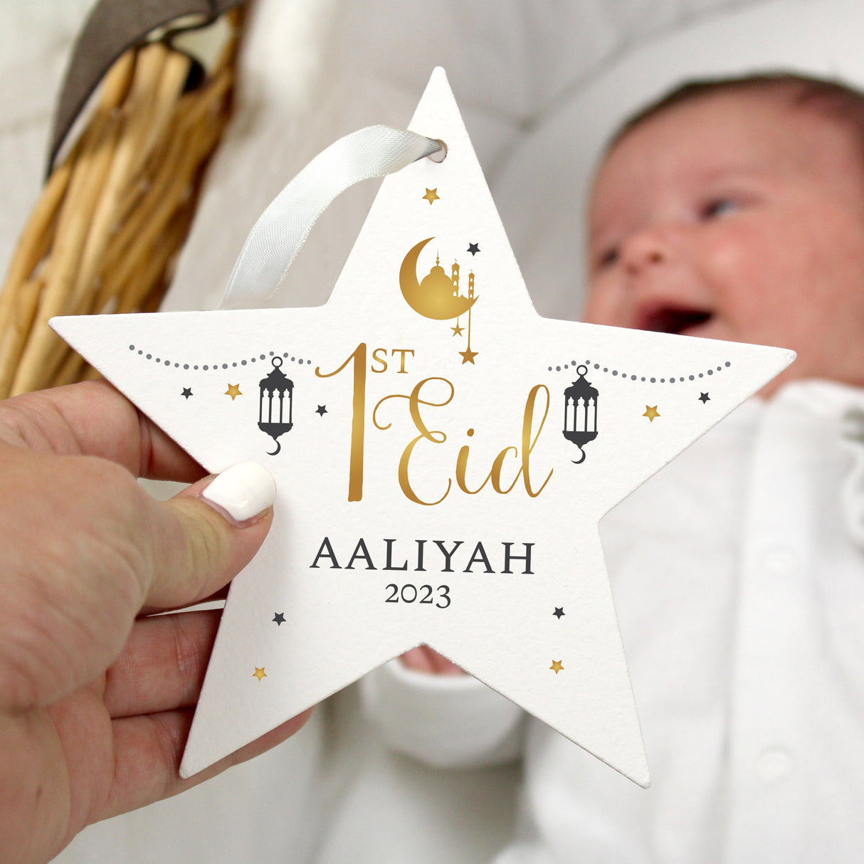 Personalised 1st Eid Wooden Star Decoration - Shop Decorations At Gift Moments - 1