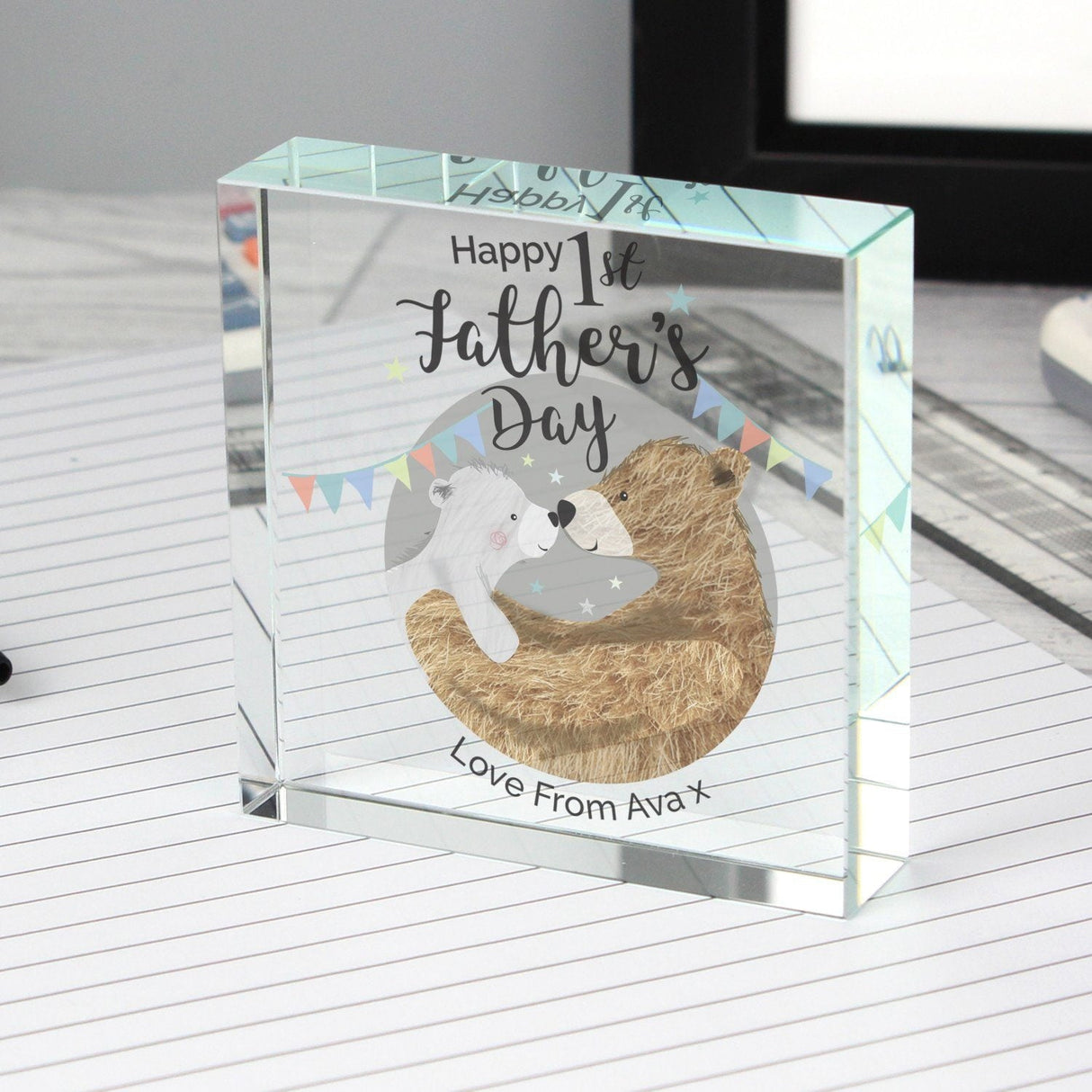 Personalised 1st Father’s Day Daddy Bear Crystal Token: 2 - Crystal Tokens By Gift Moments