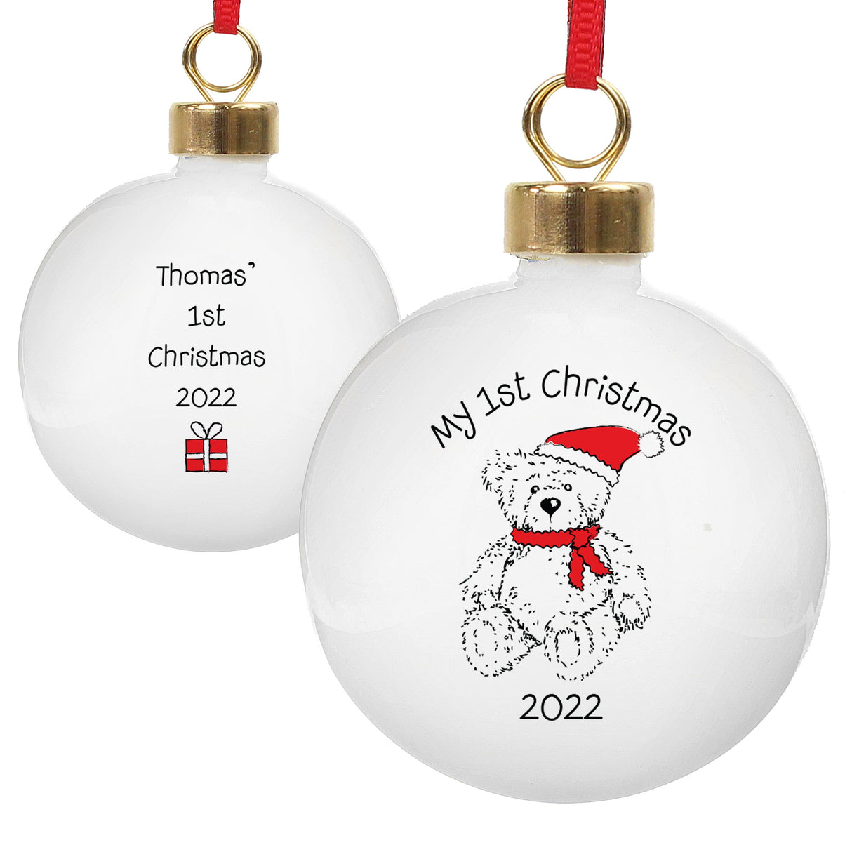 Personalised My 1st Xmas Teddy Bear Bauble: 4 - Christmas Baubles By Gift Moments
