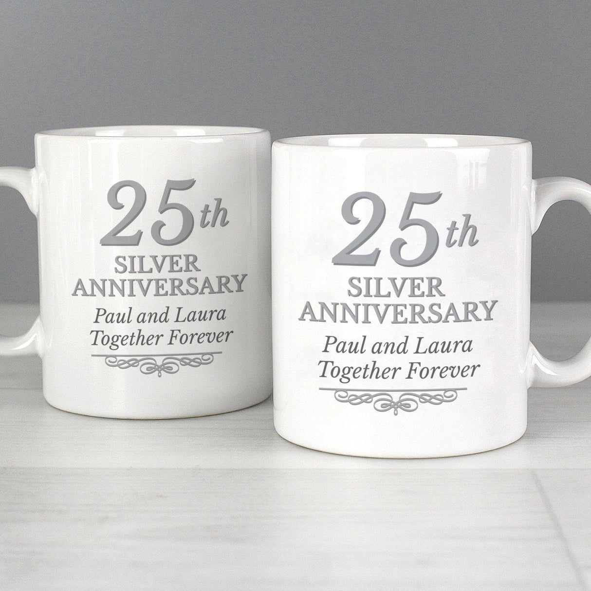 Personalised 25th Silver Anniversary Mug Set: 2 - Mugs By Gift Moments
