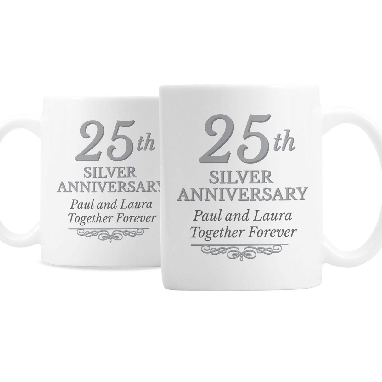 Personalised 25th Silver Anniversary Mug Set: 3 - Mugs By Gift Moments