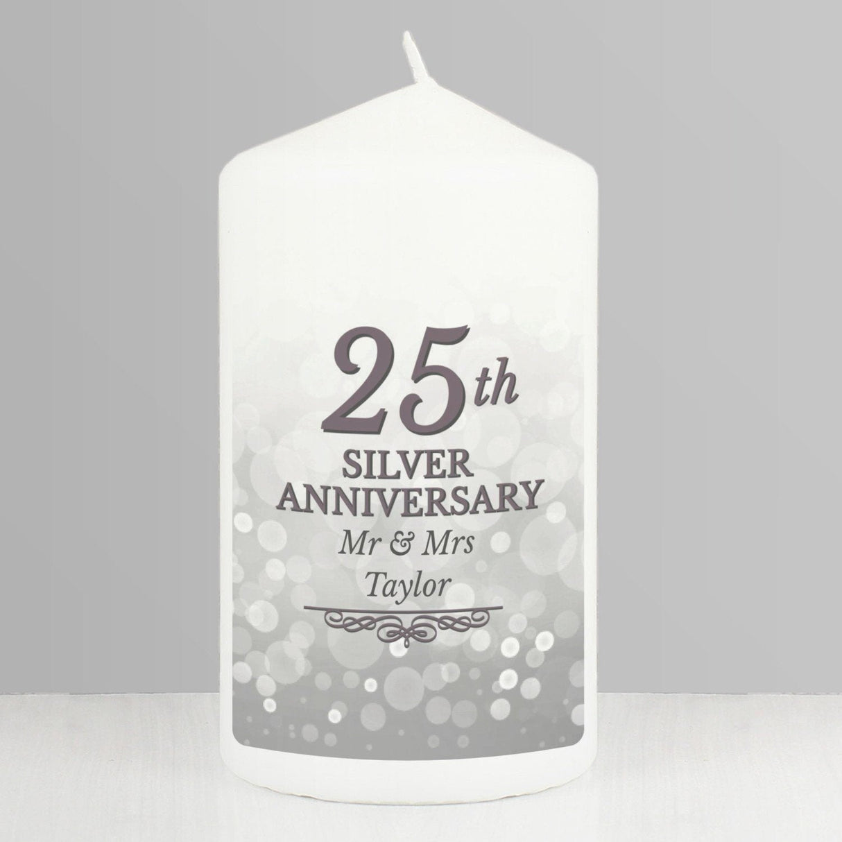 Personalised 25th Silver Anniversary Pillar Candle: 1 - Candles By Gift Moments