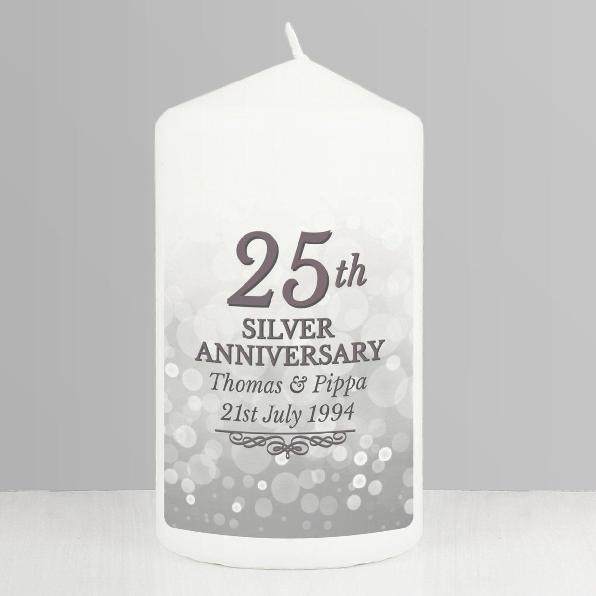 Personalised 25th Silver Anniversary Pillar Candle: 2 - Candles By Gift Moments