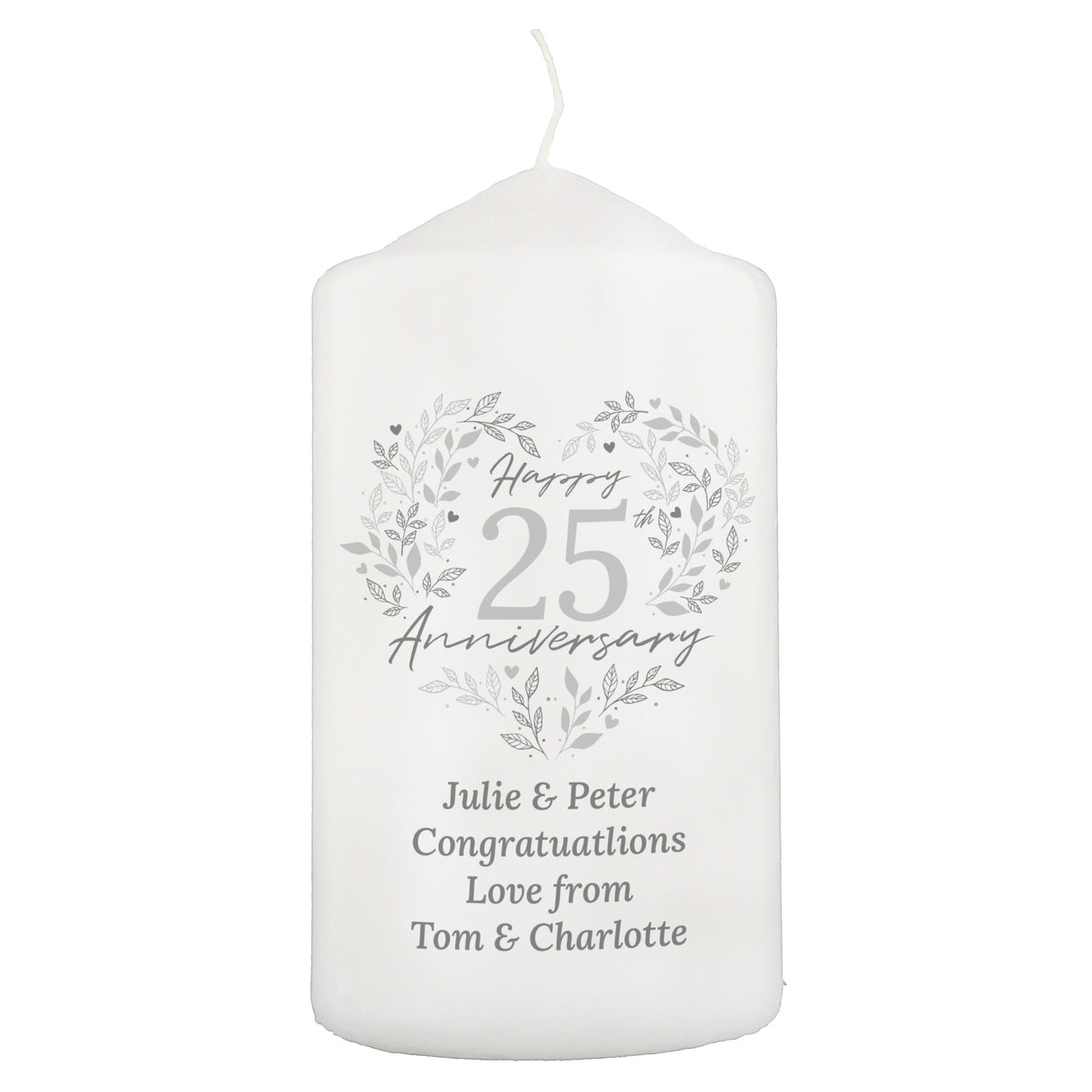 Personalised 25th Silver Wedding Anniversary Pillar Candle: 5 - Candles By Gift Moments