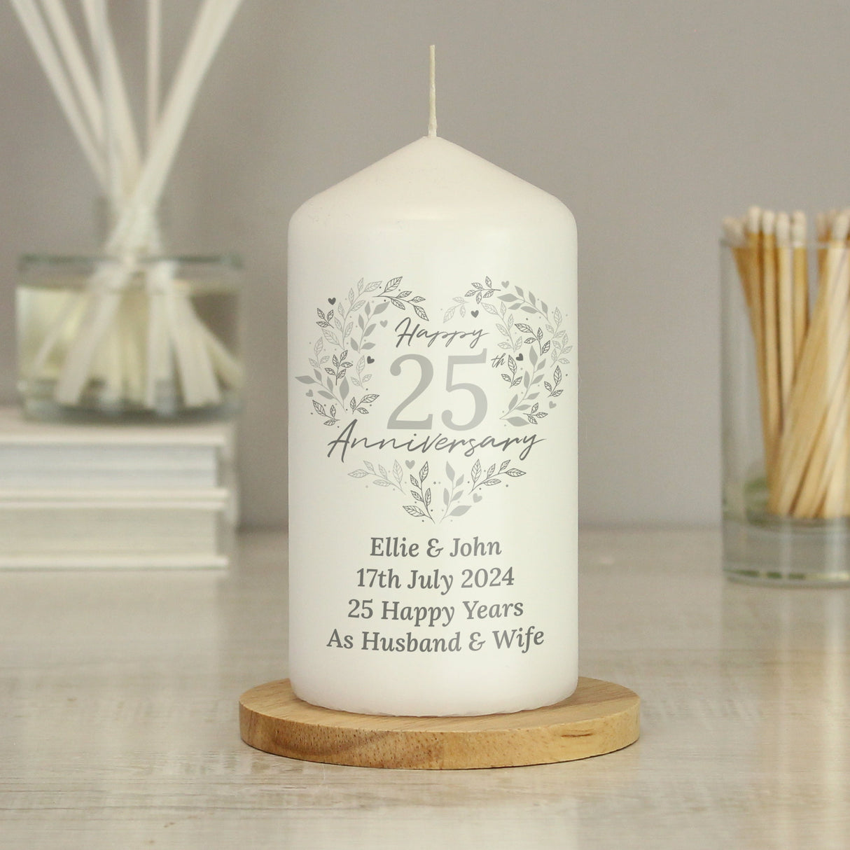 Personalised 25th Silver Wedding Anniversary Pillar Candle: 4 - Candles By Gift Moments