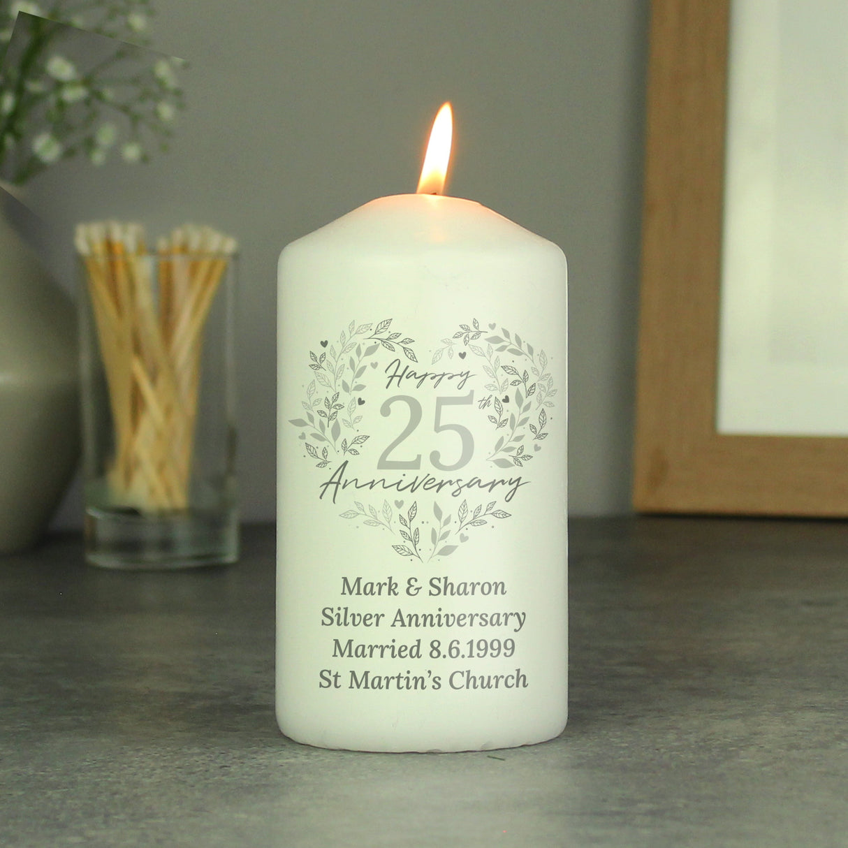 Personalised 25th Silver Wedding Anniversary Pillar Candle: 2 - Candles By Gift Moments