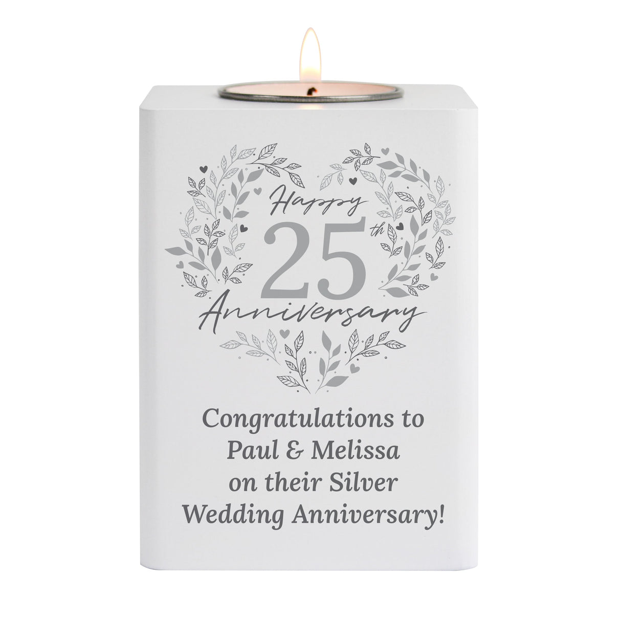 Personalised 25th Silver Wedding Anniversary Tea Light Holder: 5 - Candle Holders By Gift Moments