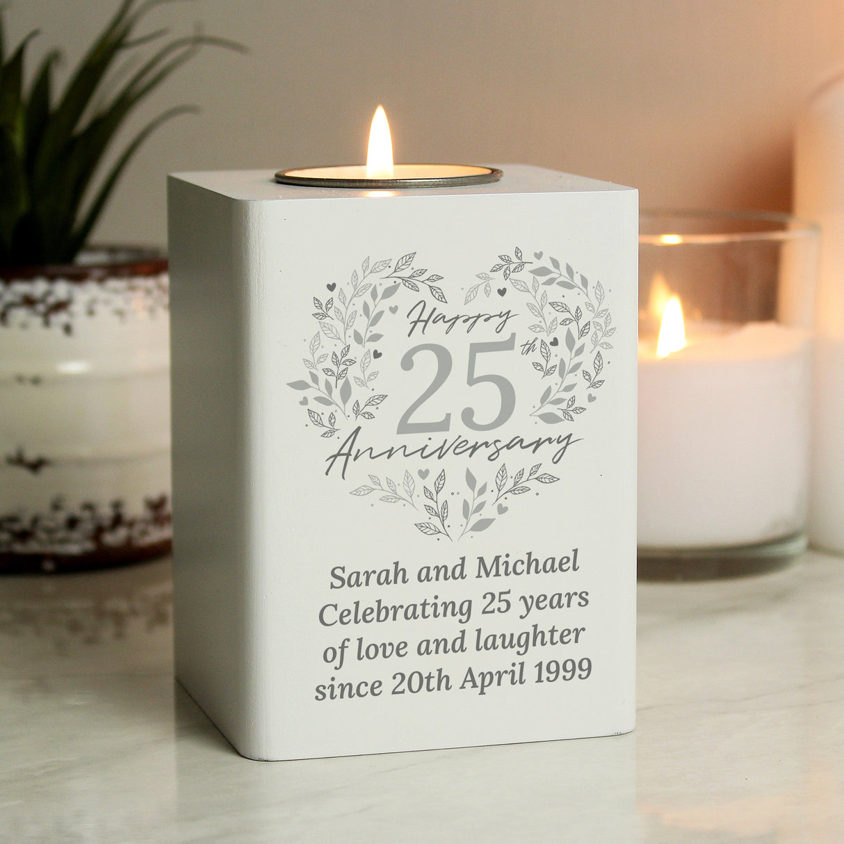 Personalised 25th Silver Wedding Anniversary Tea Light Holder: 1 - Candle Holders By Gift Moments