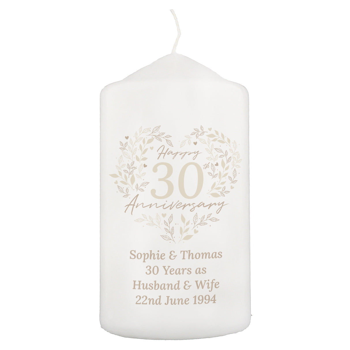 Personalised 30th Pearl Wedding Anniversary Pillar Candle: 5 - Candles By Gift Moments