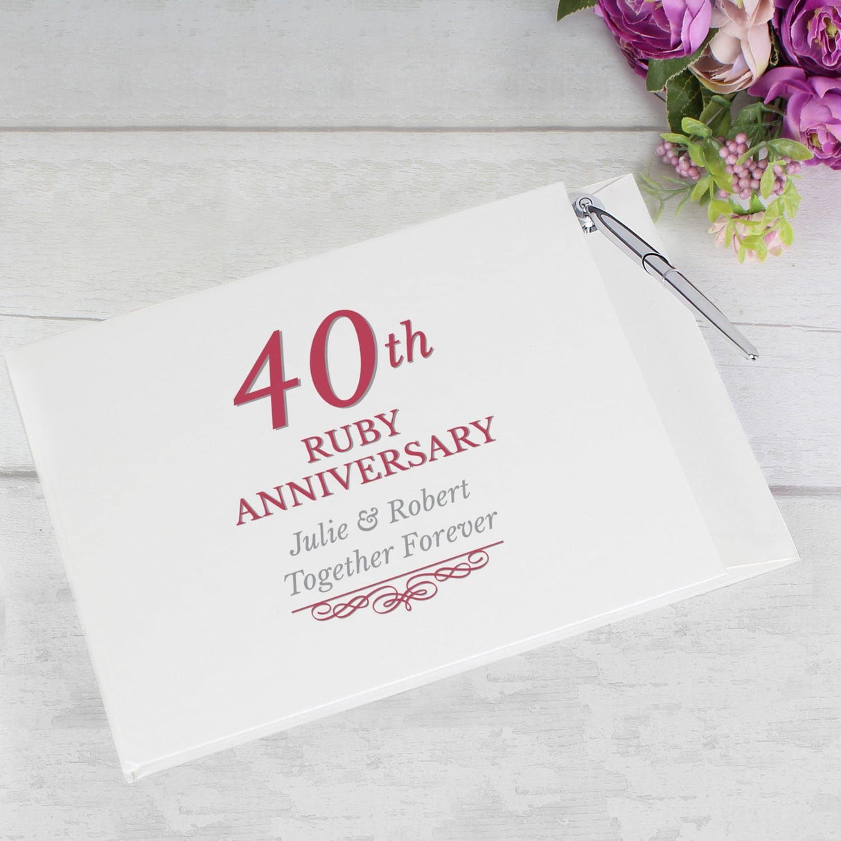 Personalised 40th Ruby Anniversary Hardback Guest Book & Pen: 1 - Guest Books By Gift Moments