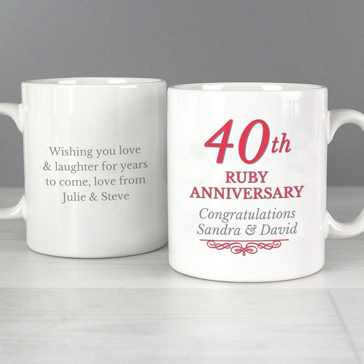 Personalised 40th Ruby Anniversary Mug Set: 3 - Mugs By Gift Moments
