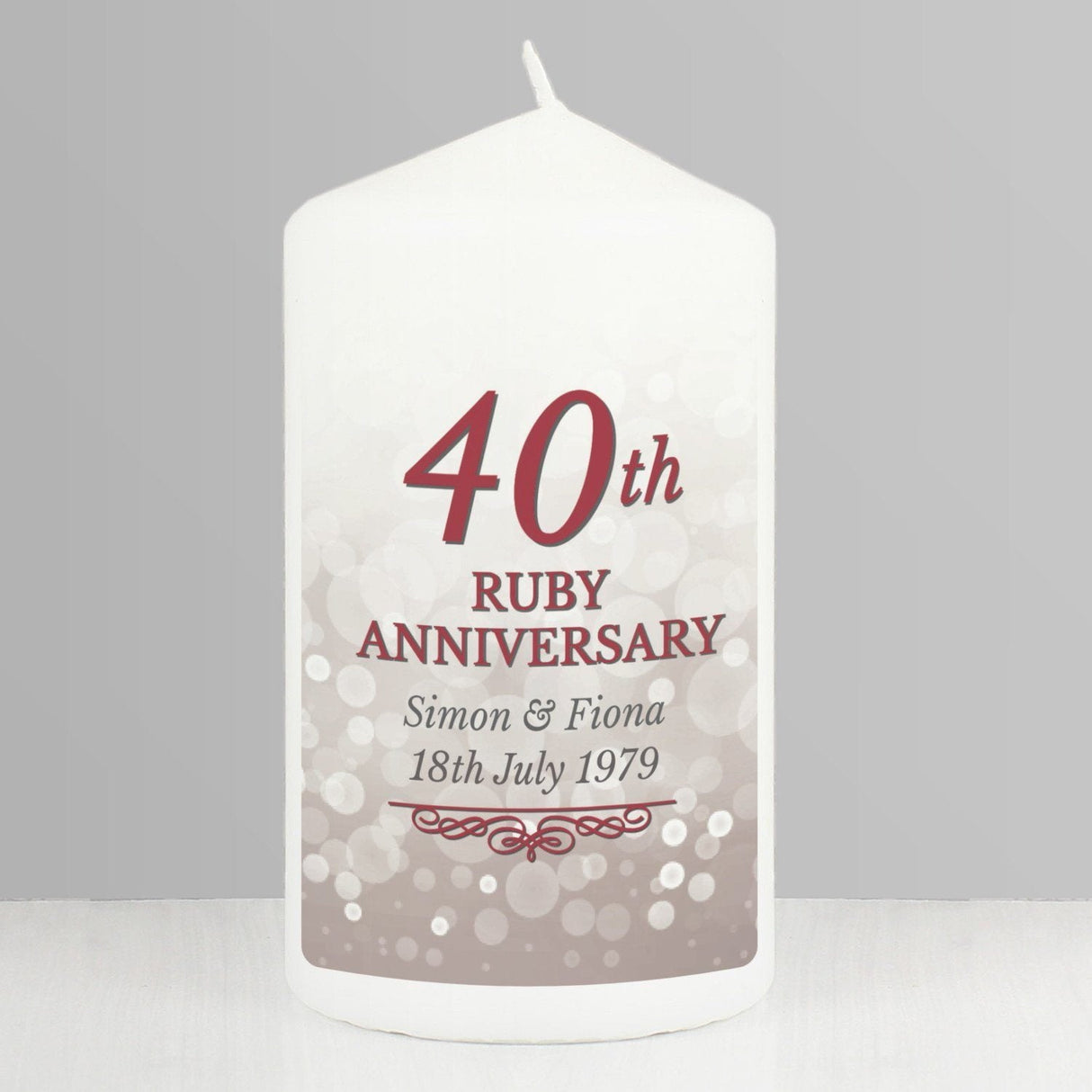 Personalised 40th Ruby Anniversary Pillar Candle: 1 - Candles By Gift Moments