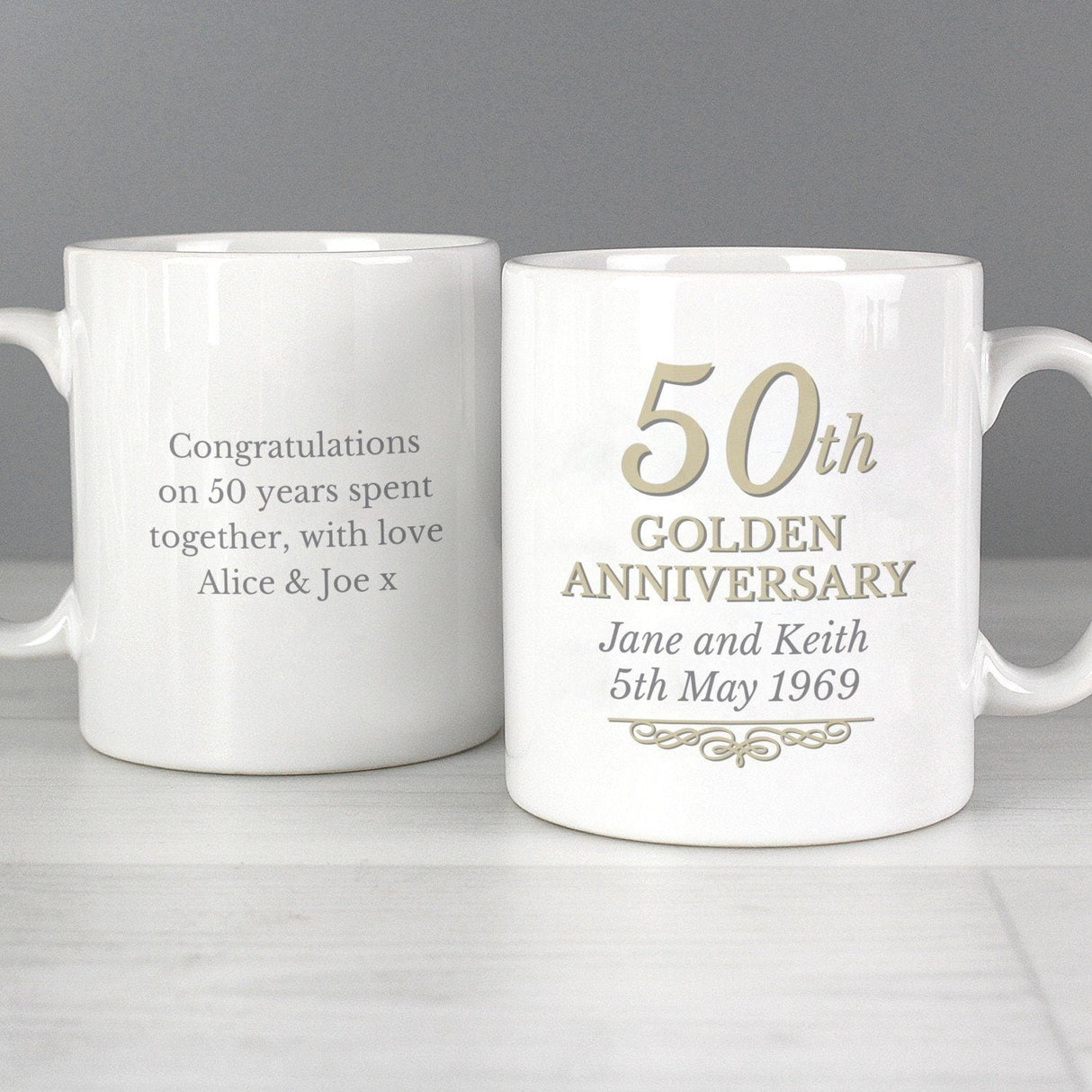 Personalised 50th Golden Anniversary Mug Set: 3 - Mugs By Gift Moments