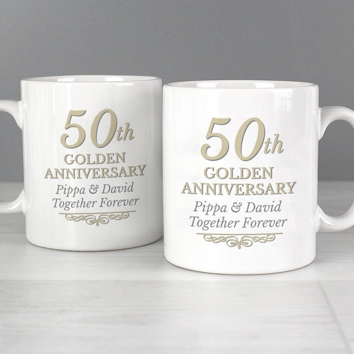 Personalised 50th Golden Anniversary Mug Set: 2 - Mugs By Gift Moments