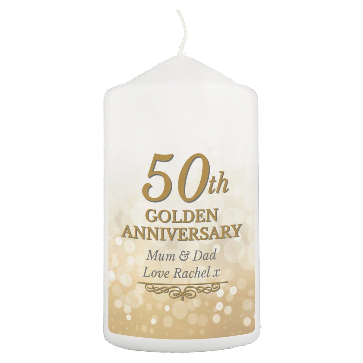Personalised 50th Golden Anniversary Pillar Candle: 2 - Candles By Gift Moments