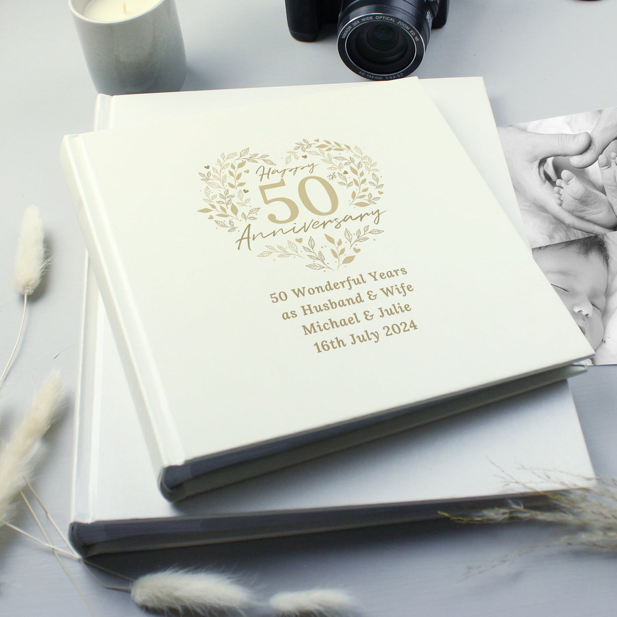 Personalised 50th Golden Wedding Anniversary photograph album 6x4 4x6 pictures - Shop Photo Albums At Gift Moments - 1